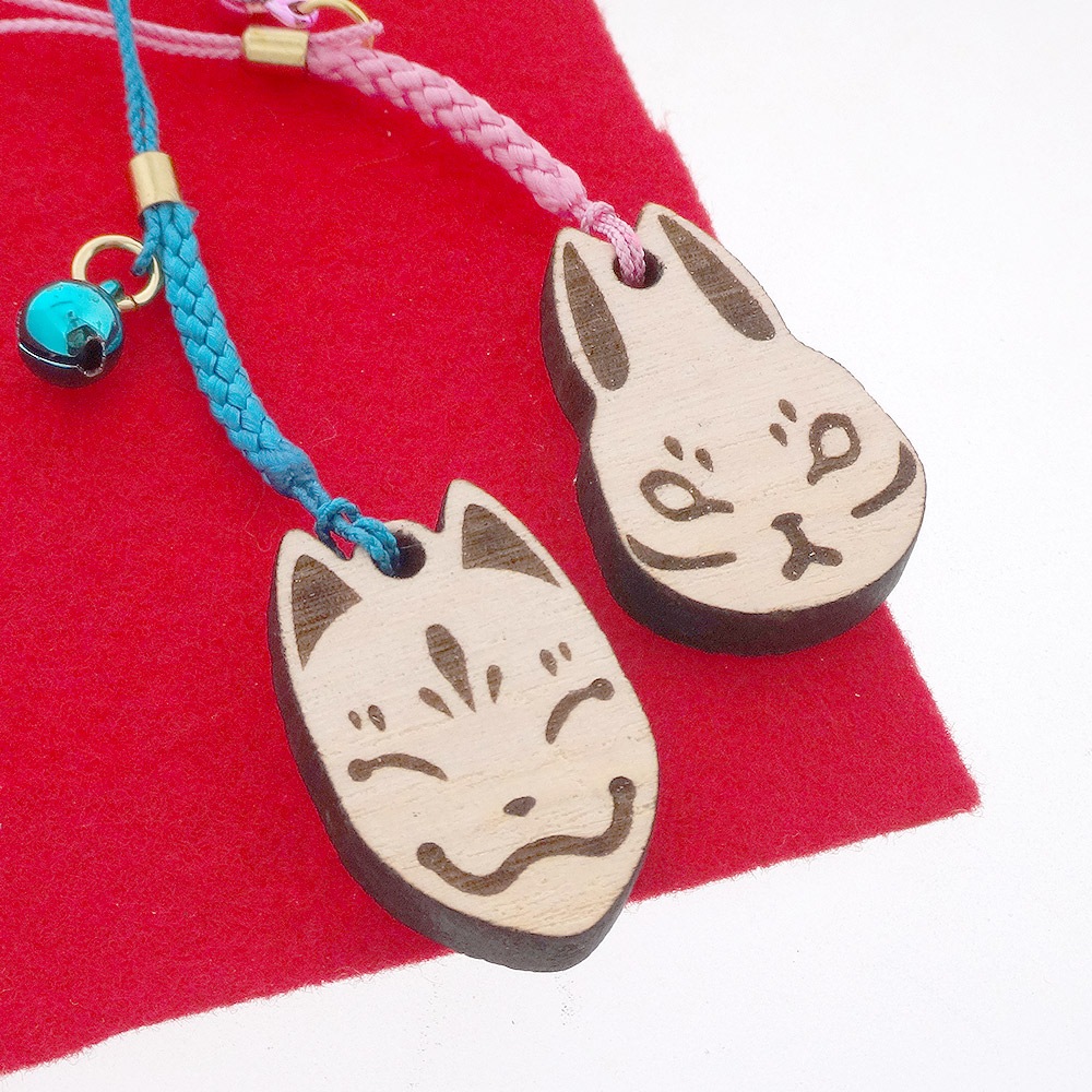 合格祈願 お守り 木札絵馬ストラップ 桜型 根付紐 紫 付き