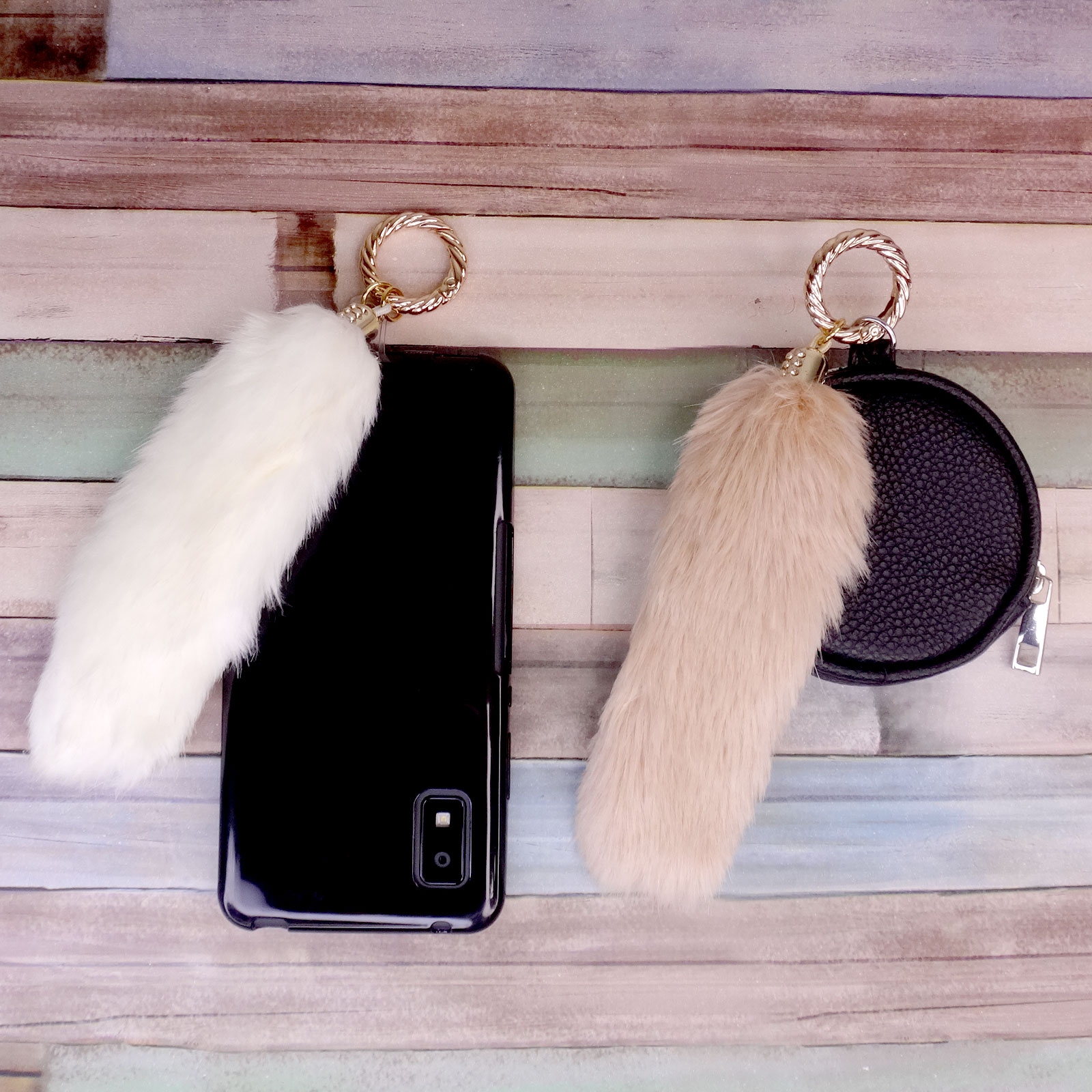 フェイクファー (エコファー) しっぽ カラビナ縄目タイプ付き ブラウン