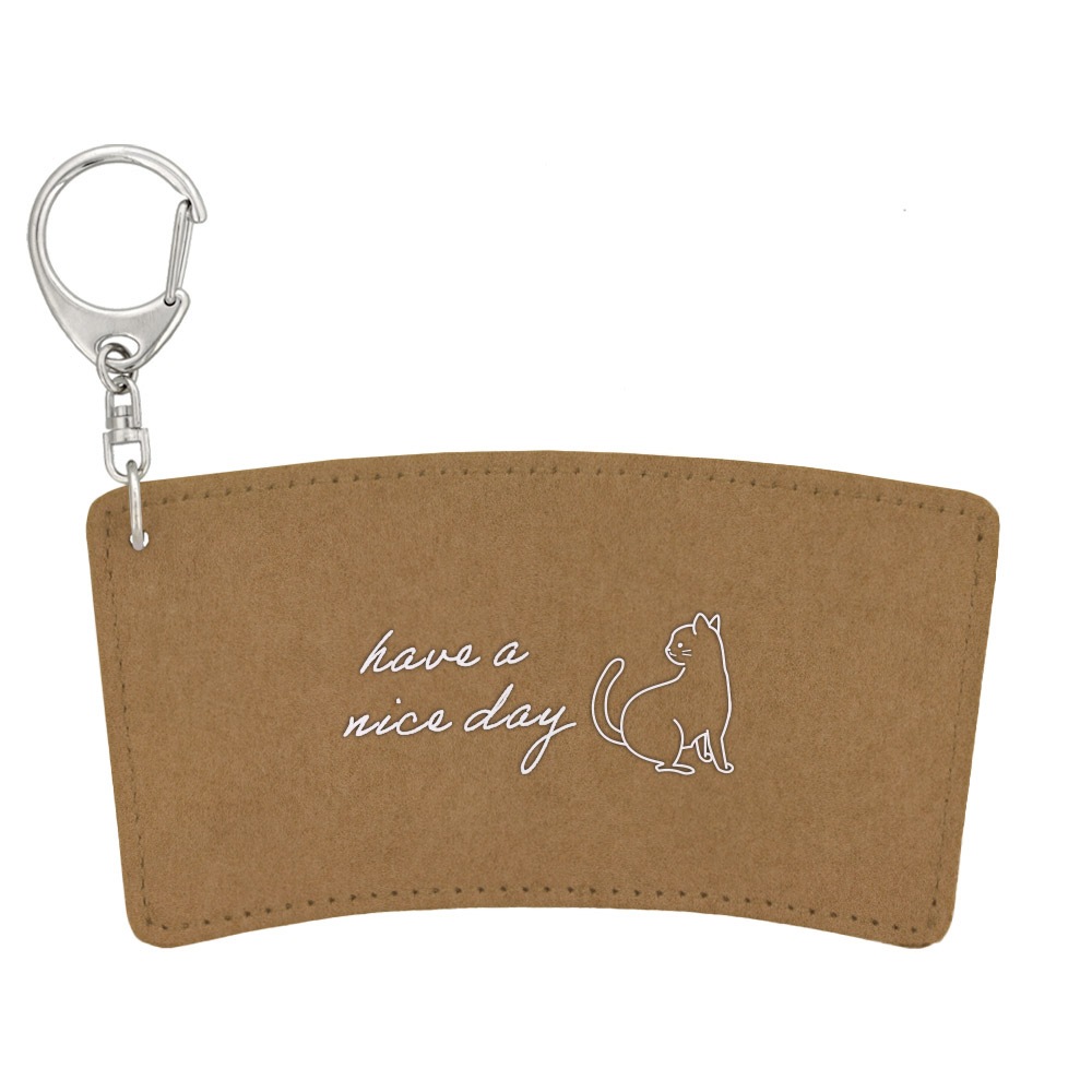 デザイン カップスリーブ 合皮レザー製 ブラウン ねこ