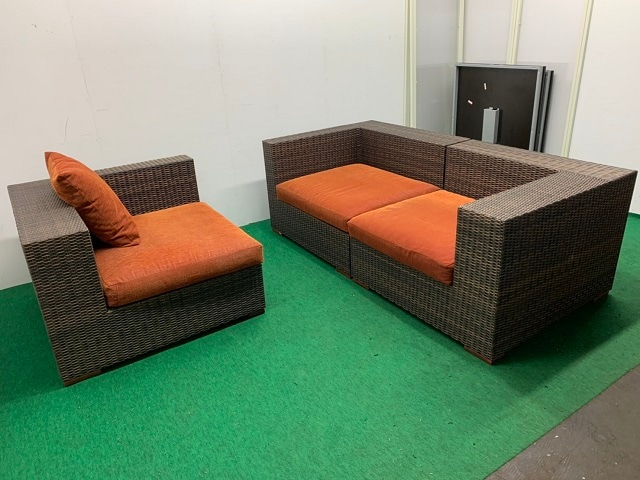 W1050 1人掛けソファー 3脚セット オレンジ