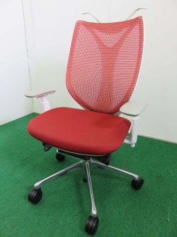 中古 okamura製　オフィスチェア　(Saburinaシリーズ/C854BW FSY9）　レッド　2015年製　P0908-01 okamura製 オフィスチェア/ハイバック(Saburinaシリーズ/C854BW FSY9