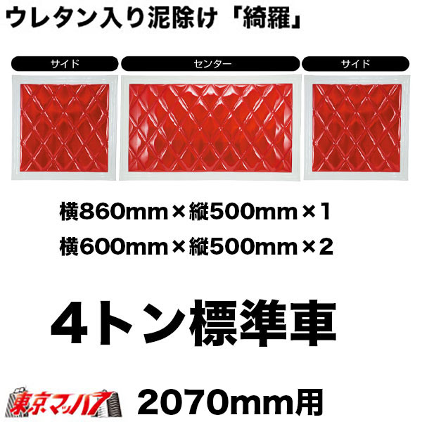 523951-523955-901　ウレタン入り　泥除け「綺羅」Ｗステッチ　長たれ4トン　横860mm×縦500mm×1　横600mm×縦500mm×2　10Sトラック泥除けジェットイノウエ