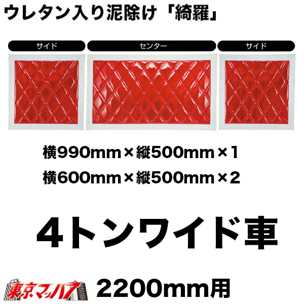 523961-523965-901　ウレタン入り　泥除け「綺羅」Ｗステッチ　長たれ4トンワイド　横990mm×縦500mm×1　横600mm×縦500mm×2　10Sトラック泥除けジェットイノウエ