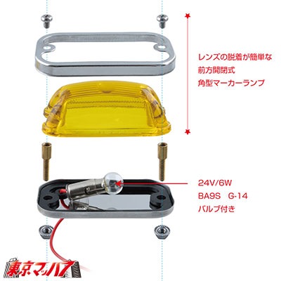 角型マーカーランプ用交換レンズ ガラス製