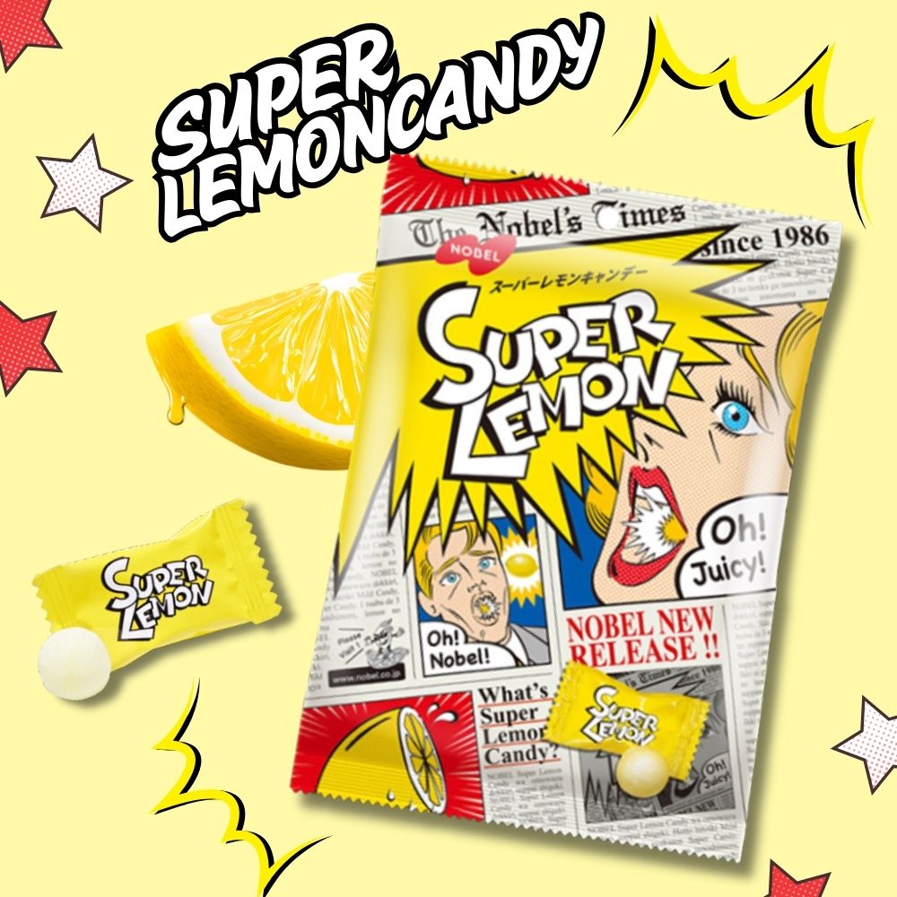 200円 ノーベル 80gスーパーレモンキャンデー [1箱 6個入]：駄菓子,お