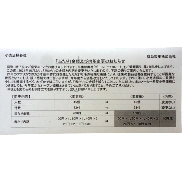 70円 福助 ゴールドチョコ [1箱 33個入]