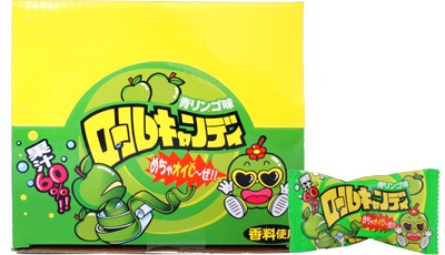 60円 やおきん ロールキャンディ 青りんご味 [1箱 24個入]：駄菓子,お