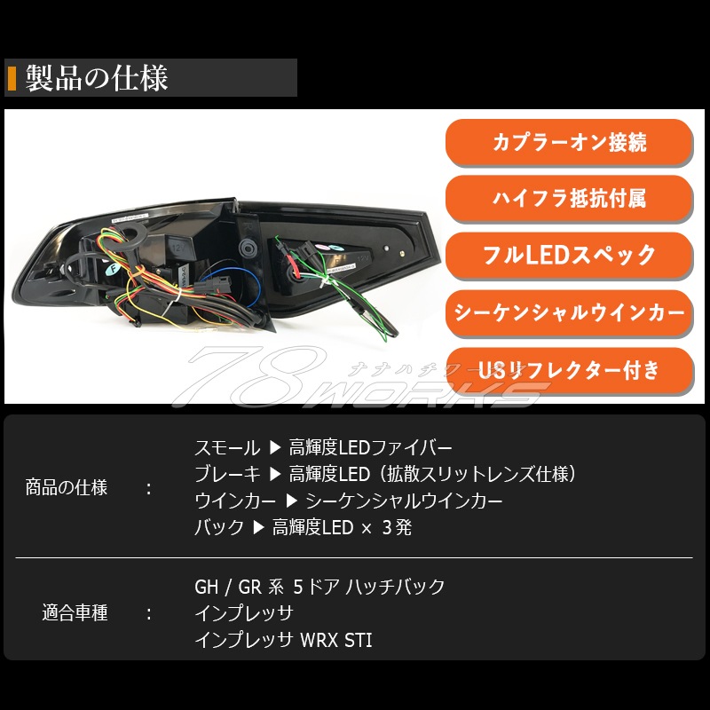 GH GR インプレッサ / WRX STI<br>USで人気モデル 高輝度LED<br>ファイバーテール<br>クリアー