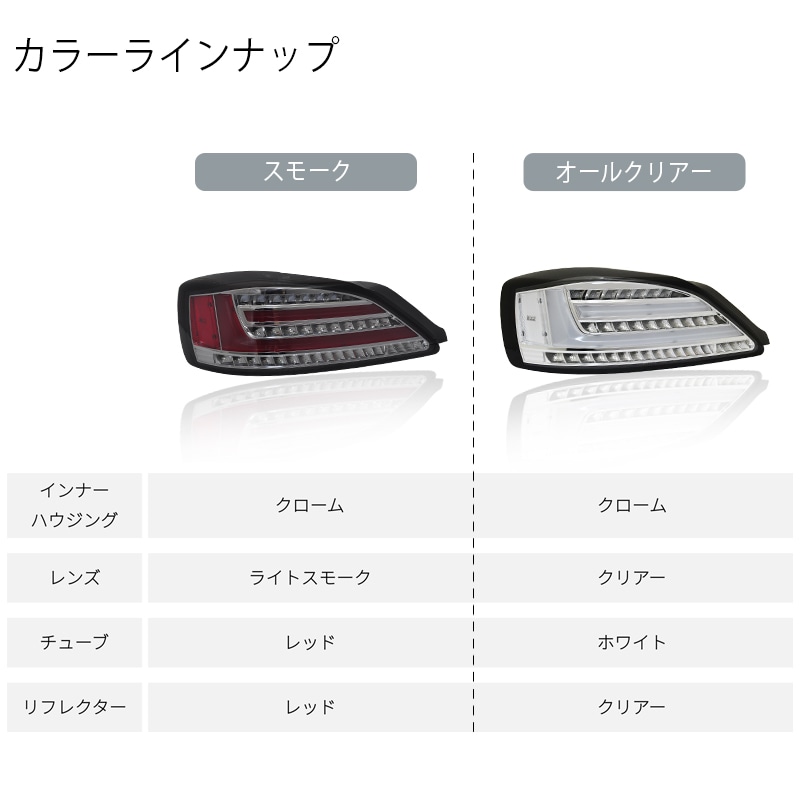 S15 シルビア / ヴァリエッタ<br>流れるウインカー サイドマーカー付き<br>ファイバーLEDテールランプ<br>クリアー オールクリアー フルクリアー