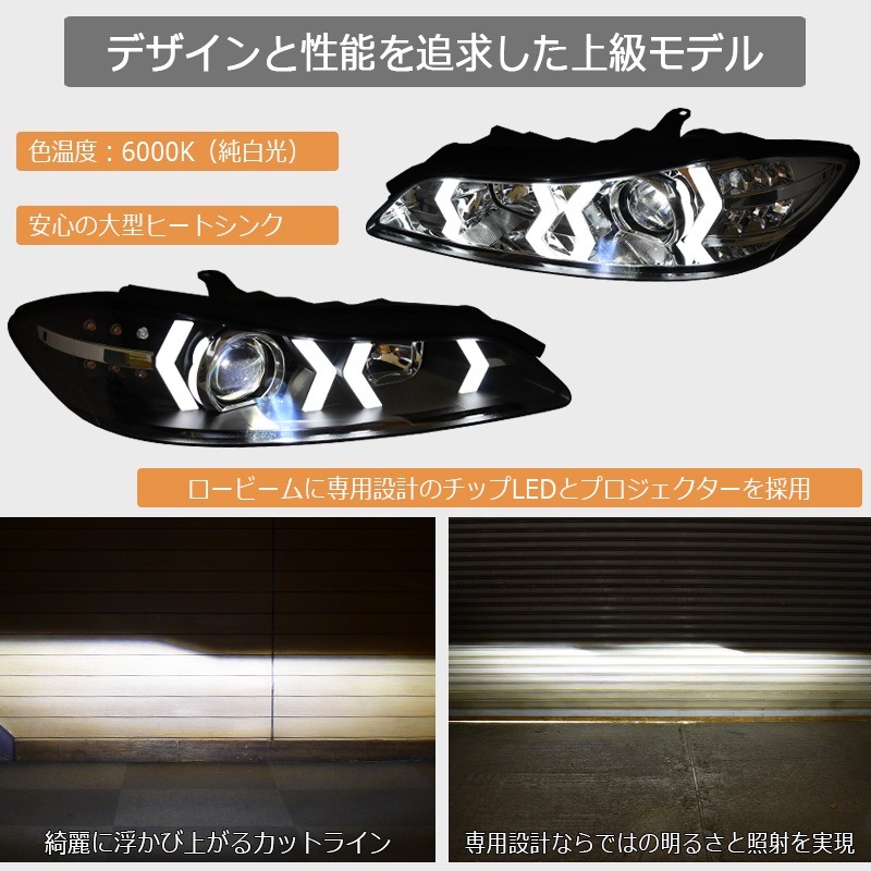 S15 シルビア / ヴァリエッタ<br>LEDロービームモデル<br>ファイバーLEDヘッドライト V5<br>ブラック