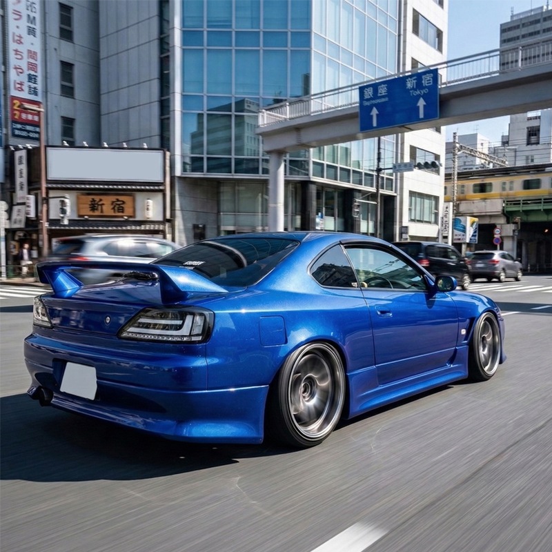 S15 シルビア / ヴァリエッタ<br>流れるウインカー サイドマーカー付き<br>ファイバーLEDテールランプ<br>ブラック/クリアー