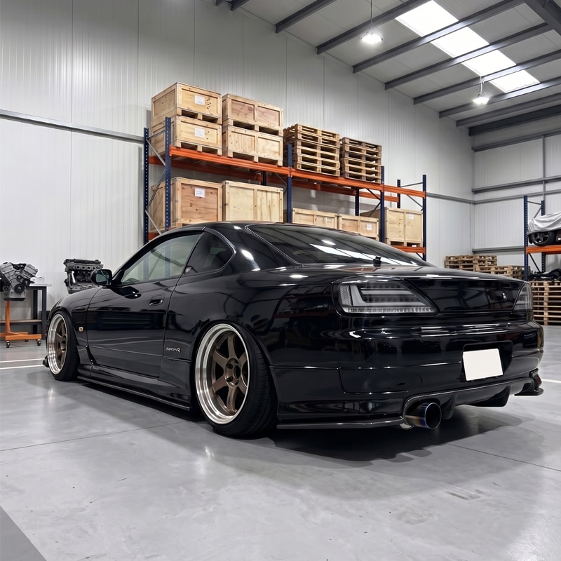 S15 シルビア / ヴァリエッタ<br>流れるウインカー サイドマーカー付き<br>ファイバーLEDテールランプ<br>ブラック/クリアー