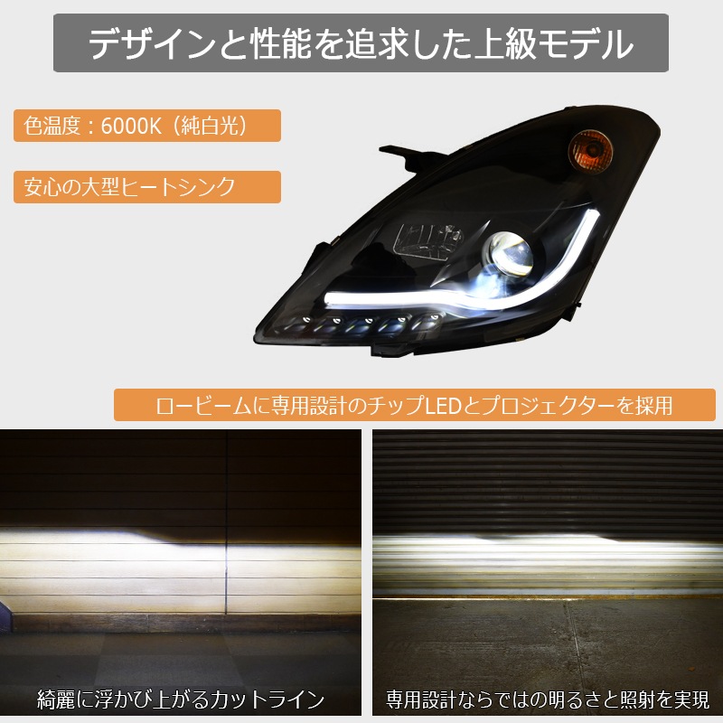 ZC72S ZD72S ZC32S スイフト RS<br>スイフトスポーツ LEDロービームモデル<br>ファイバー LED ヘッドライト V3<br>ブラック