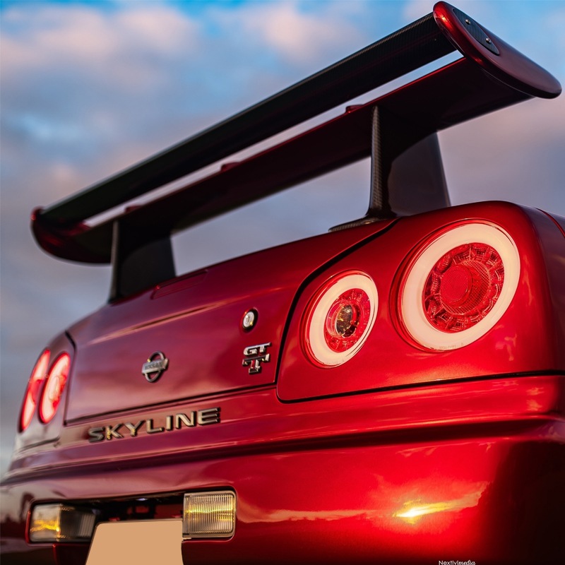 R34 スカイライン GT GT-R 2D クーペ用<br>BNR ENR ER HR<BR>ファイバー LEDテールランプ<br>オールクリアー