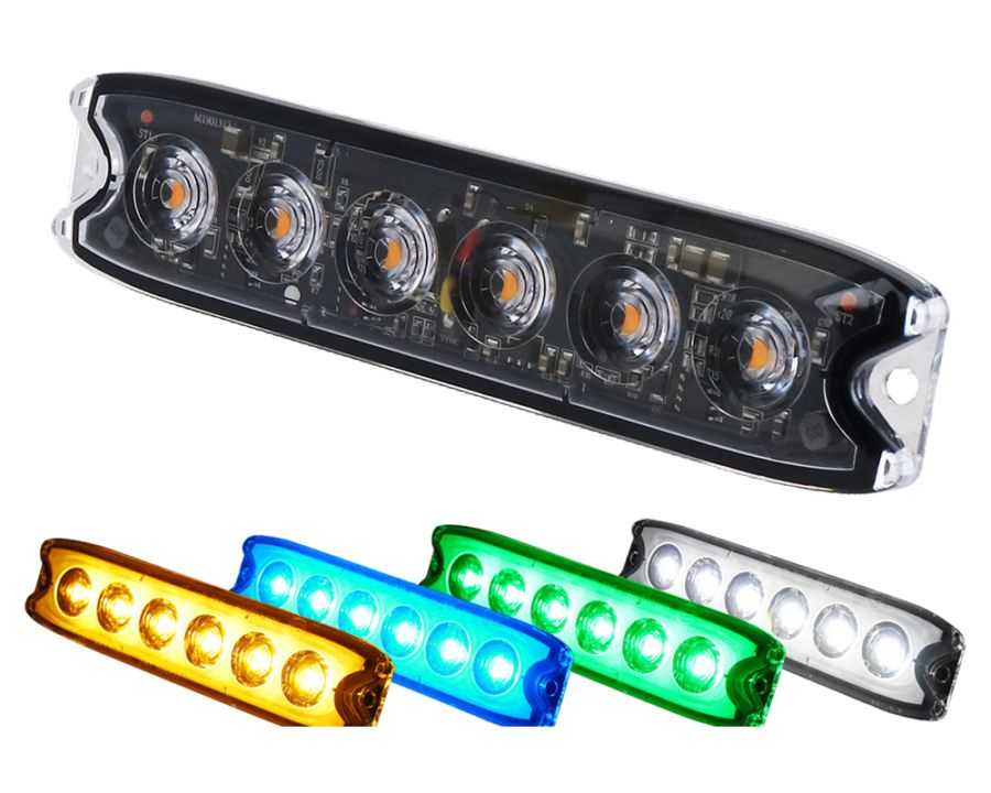 ナイトスター 12V/24V 超薄型7mm厚 6LEDワーニングマーカーランプ 7点滅パターン アンバーオレンジ/ブルー/グリーン/ホワイト 警光灯ストロボフラッシュライト