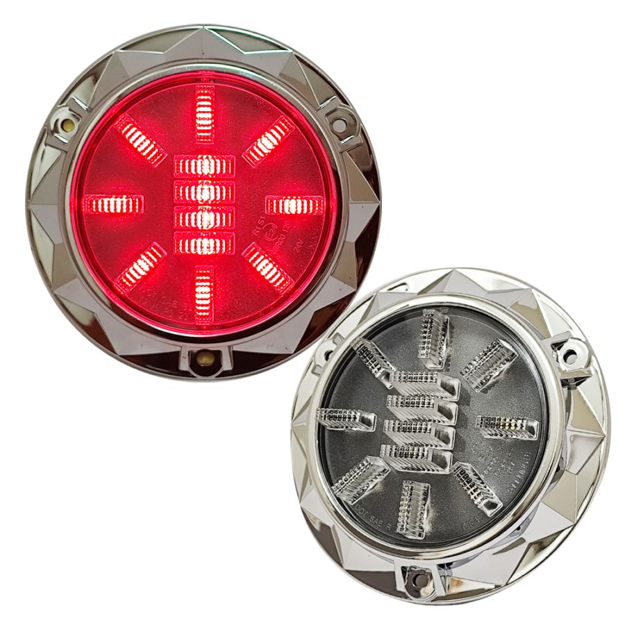 【保安基準適合・車検対応Eマーク取得済み】24V LEDトレーラーテール丸型3Dデザイン 単体 ブレーキ/ポジションランプ(クリアーレッド赤) トレーラー/大型・中型トラック/汎用・架装用