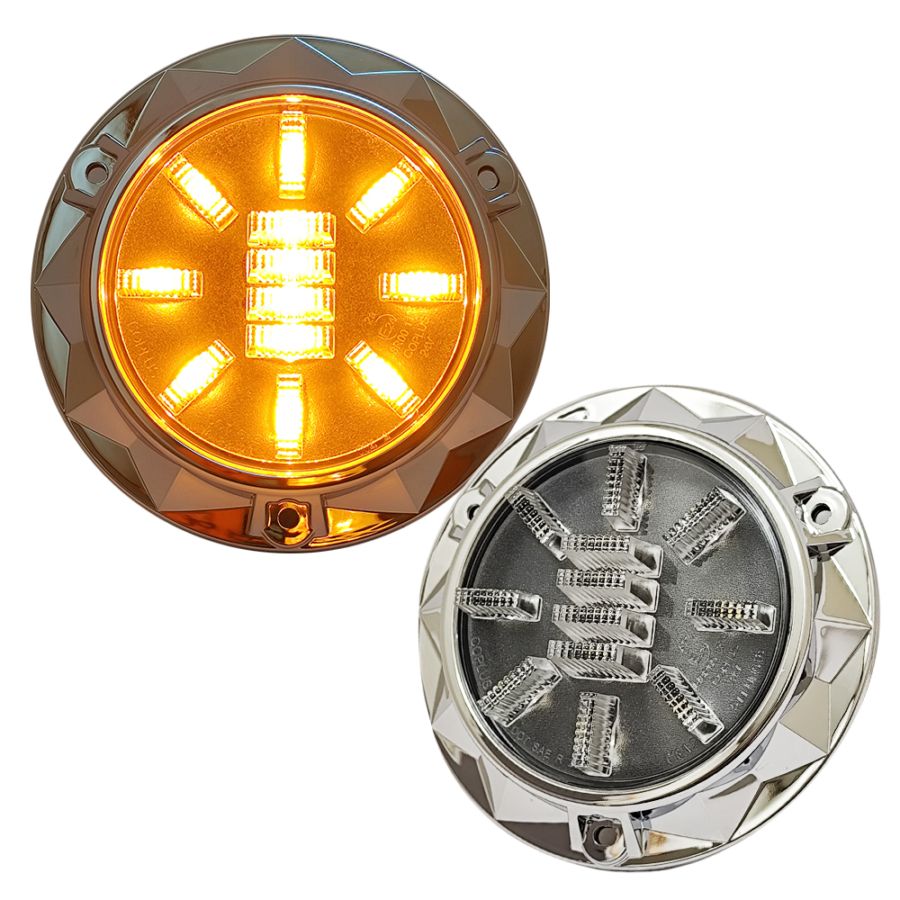 【保安基準適合・車検対応Eマーク取得済み】24V 丸型3Dデザインテール 単体 ウインカーランプ（クリアーオレンジ） トレーラーテール/大型・中型トラック/汎用・架装用
