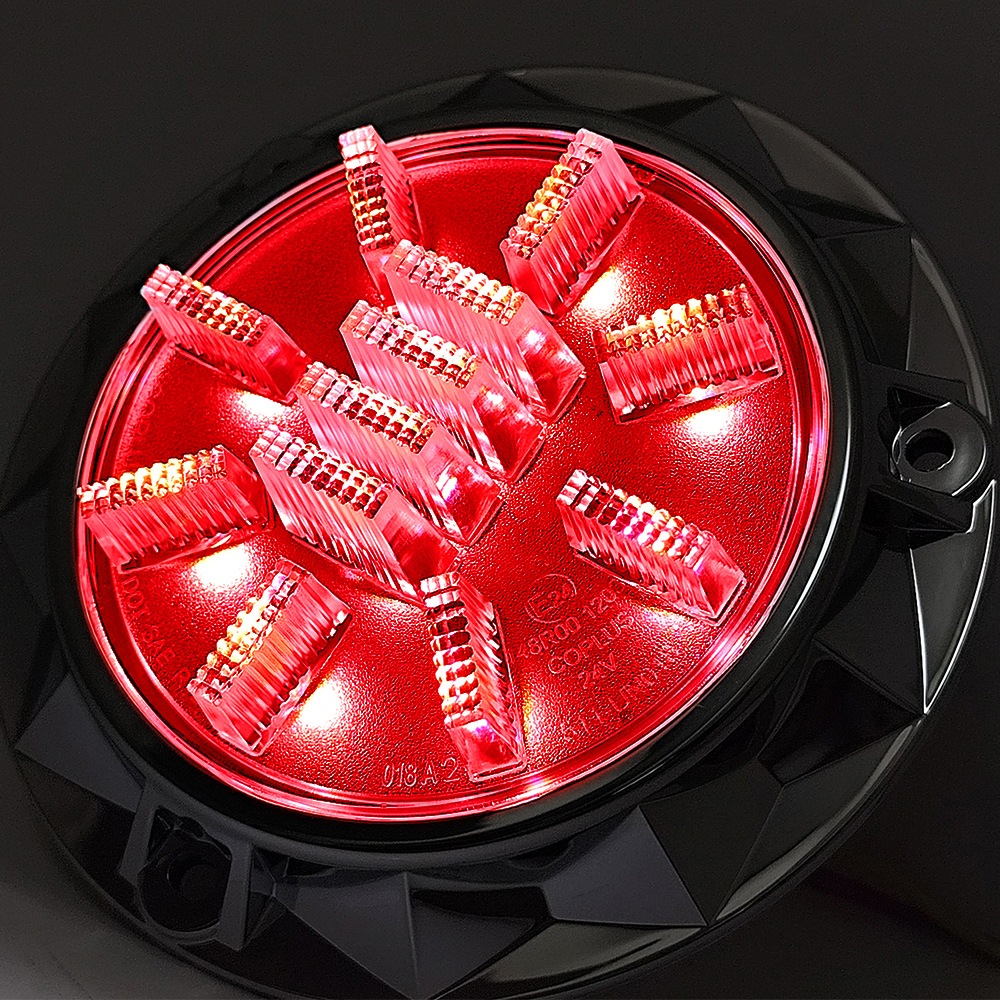 【保安基準適合・車検対応Eマーク取得済み】24V 丸型3Dデザインテール 単体 ブレーキ/ポジションランプ（クリアーレッド赤） トレーラーテール/大型・中型トラック/汎用・架装用