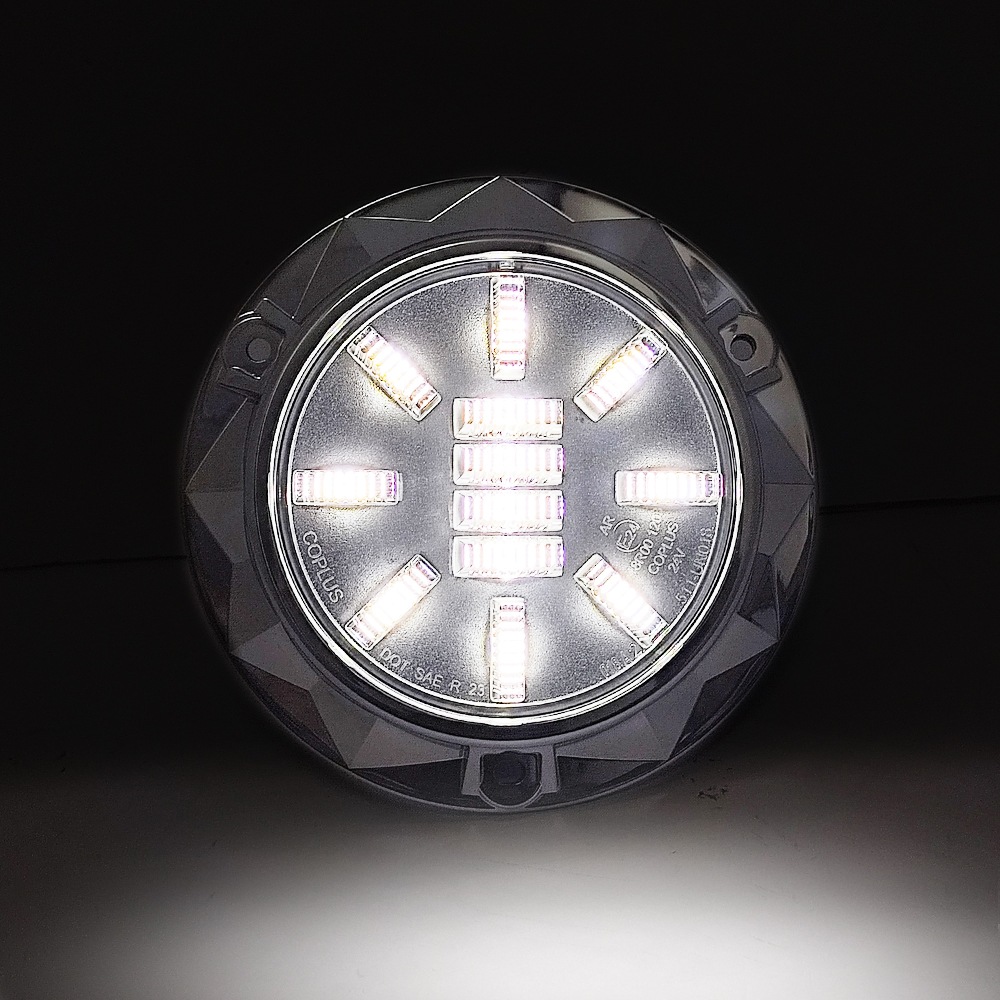 【保安基準適合・車検対応Eマーク取得済み】24V 丸型3Dデザインテール 単体 バックランプ（白クリアー） トレーラーテール/大型・中型トラック/汎用・架装用