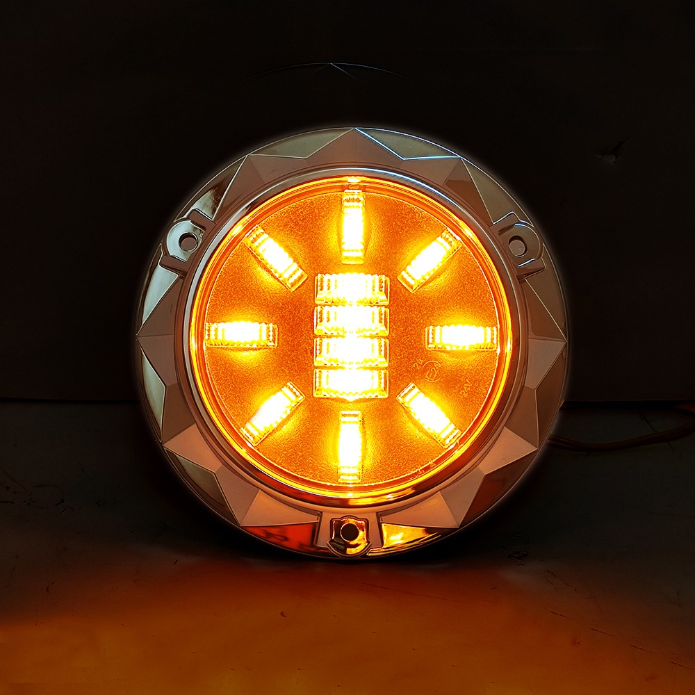 【保安基準適合・車検対応Eマーク取得済み】24V LEDトレーラーテール丸型3Dデザイン 単体 ウインカーランプ(クリアーオレンジ) トレーラー・大型・中型トラック/汎用・架装用