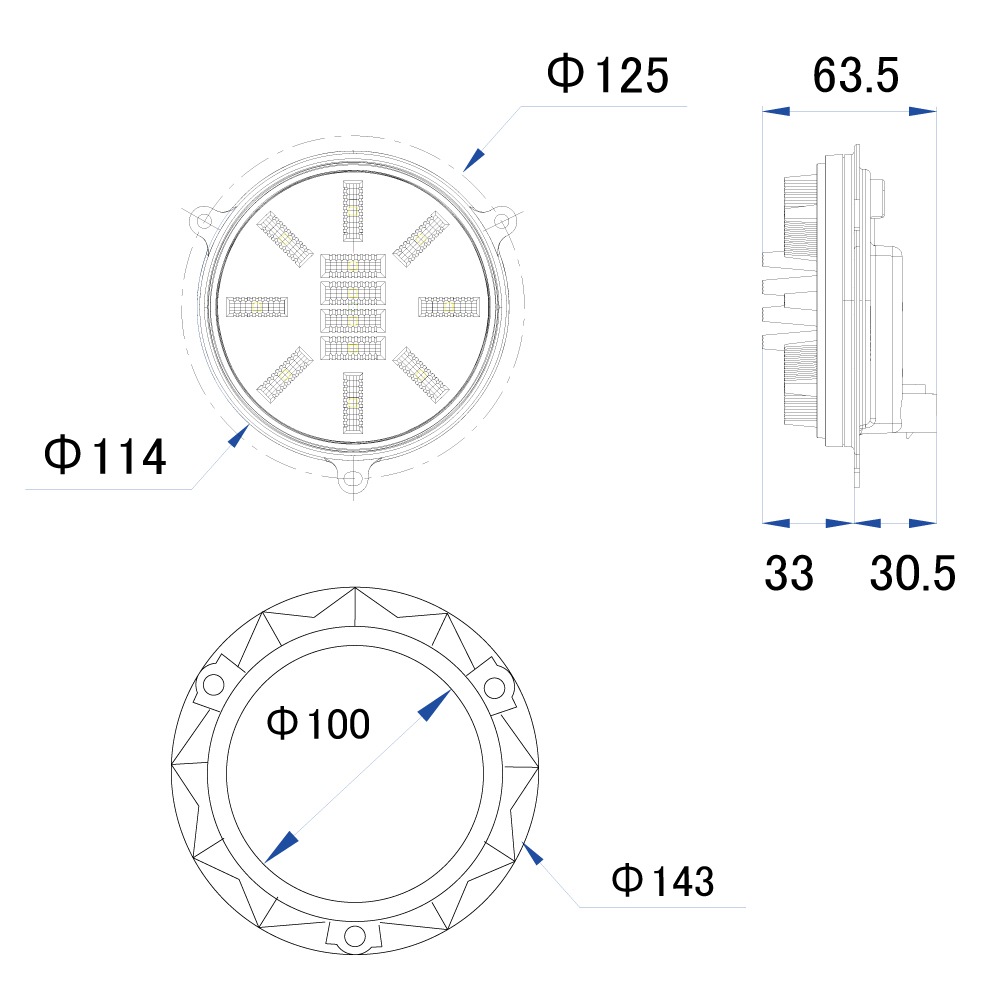 【保安基準適合・車検対応Eマーク取得済み】24V 丸型3Dデザインテール 単体 ウインカーランプ（クリアーオレンジ） トレーラーテール/大型・中型トラック/汎用・架装用