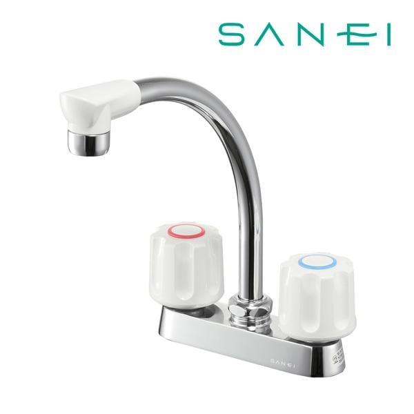 ◆15時迄出荷OK！≦三栄水栓/SANEI 【K71D-W】ツーバルブ台付混合栓 共用形
