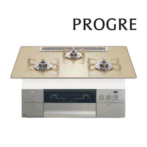 都市ガス(12A/13A)●♪ノーリツ ビルトインコンロ【N3S25PWASFSTESC】PROGRE(プログレ) S・FLAT 75cm シャンパンゴールドガラストップ ステンレスごとく