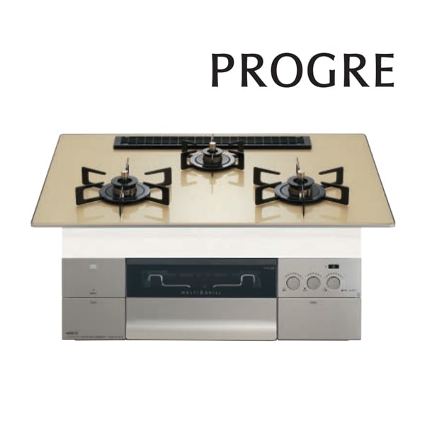 プロパンガス(LPG)●♪ノーリツ ビルトインコンロ【N3S25PWASFSTEC】PROGRE(プログレ) S・FLAT 75cm シャンパンゴールドガラストップ ブラックホーローごとく