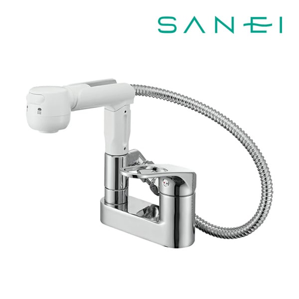 ◆15時迄出荷OK！∠三栄水栓/SANEI 【K37100-W】シングルスプレー混合栓(洗髪用) ゴム栓なし