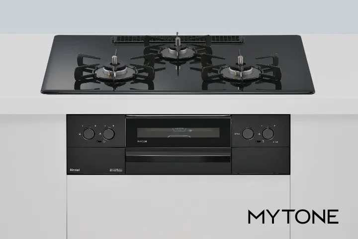 都市ガス(12A/13A)●リンナイ ガスビルトインコンロ【RS72W44C39DBW】フラットブラック プレミアムガラスコート MYTONE(マイトーン) ワイド幅75cm