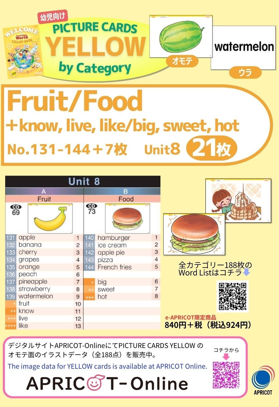 e-APRICOT YELLOW CARDS Unit8 Fruit/Food (ʪ/ʪ)