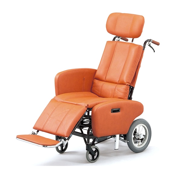オレンジ色のティルトリクライニング介助用車椅子 日進医療器 ティルト＆フルリクライニング介助用車いす NHR-7B