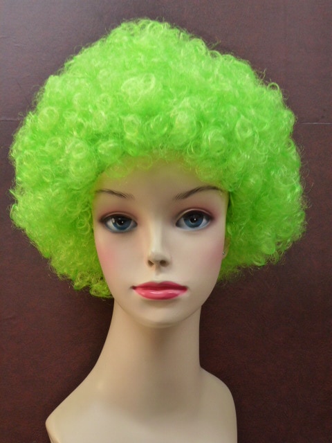 アフロヘアーかつら・ネオンカラーグリーン