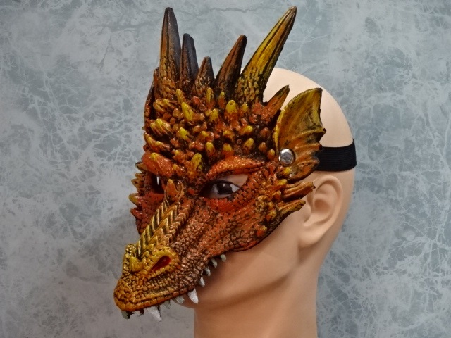 黄,龍の被り物・ドラゴンマスク、龍のマスク・イエロー。