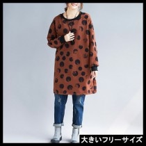 大きいサイズ レディース プルオーバーワンピース ドット柄 LL 3L 4L 5L 6L ブラウン 2018冬 新入荷 ネコポス不可 (6018010)|ワンピース