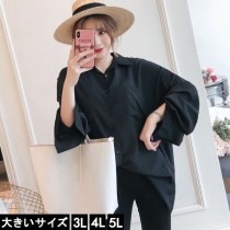 大きいサイズ レディース 背中見せ ブラウス シャツ 黒 チュニック 3L 4L 5L ブラック 2019年 夏 新入荷 ネコポス可 (109298）|2019年夏|新着