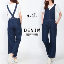 大きいサイズ レディース デニムサロペット オーバーオール Vネック 背中あき M L LL 3L 4L ネイビー 夏 新入荷 メール便不可 (wd0200)|2019年夏|新着