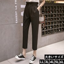 大きいサイズ レディース テーパードパンツ 黒 スラックス クロップド丈 LL 3L 4L 5L 6L ブラック 2019年 夏 新入荷 ネコポス可 (2319292)|2019年夏|新着