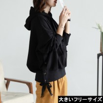 大きいサイズ レディース プルオーバーパーカー スウェット リボン 韓国ファッション LL 3L 4L 5L 6L ブラック 2019年 冬 新入荷 ネコポス不可 (5028707）|2019年冬|新