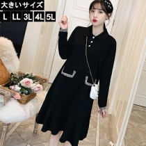 大きいサイズ レディース 襟付きワンピース 黒 フレアワンピ お呼ばれ L LL 3L 4L 5L ピンク 新入荷 ネコポス可 (2268076）|2020年春|新着