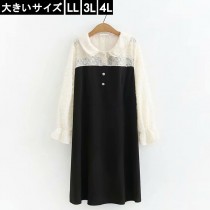 大きいサイズ レディース ドッキングワンピース レイヤードワンピ シフォンブラウス 黒 LL 3L 4L ブラック 新入荷 ネコポス可 (228623）|2020年春|新着