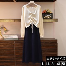 大きいサイズ レディース キャミワンピース 花柄ワンピ インナーつき ２点セット L LL 3L 4L 5L ネイビー 新入荷 ネコポス可 (t2003033）|2020年春|新着