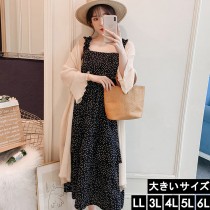 大きいサイズ レディース ドットワンピース ロングカーデ セットアップ ２点セット LL 3L 4L 5L 6L ブラック 新入荷 ネコポス不可 (1010381）|2020年夏|新着
