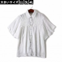 大きいサイズ レディース 白ブラウス シフォンシャツ シースルー 星柄 LL 3L 4L ホワイト 新入荷 ネコポス可 (2569069）|2020年夏|新着