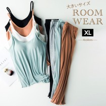 大きいサイズ レディース ルームウェアセットアップ キャミソール パンツ 上下セット LL 3L 4L 5L 6L ブラック ホワイト 全4色 新入荷 ネコポス不可 (a2020）|2020年夏|新着