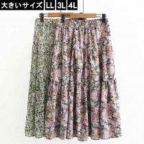 大きいサイズ レディース 花柄スカート フレアスカート ティアード フラワー LL 3L 4L ピンク グリーン 新入荷 ネコポス可 (42018）|2020年夏|新着
