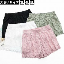 大きいサイズ レディース レースショートパンツ ペチパンツ 無地 花柄 3L 4L 5L ブラック ホワイト ピンク グリーン 新入荷 ネコポス可 (850167）|2020年夏|新着
