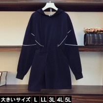 大きいサイズ レディース スウェットワンピ プルパーカー チュニック ミニワンピ L LL 3L 4L 5L ネイビー 新入荷 メール便不可 (51938031）|2020年秋|新着