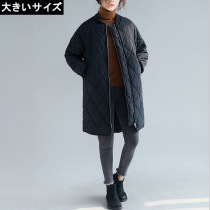大きいサイズ レディース 中綿コート ロングブルゾン ジップアップ キルティング LL 3L 4L 5L ブラック 新入荷 ネコポス不可 (6012508）|2020年冬|新着
