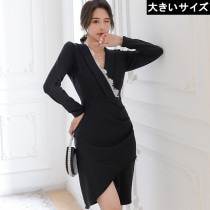 大きいサイズ レディース タイトワンピース セミフォーマル カシュクール 膝丈 LL 3L 4L 5L 6L ブラック 新入荷 メール便不可 (wm11713）|2021年春|新着
